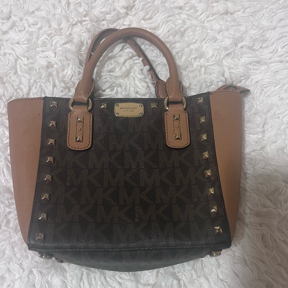 Michael Kors Black and Brown Studded Crossbody Bag